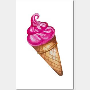 Strawberry Ice Cream Cone Posters and Art